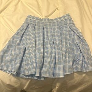 blue white plaid skirt